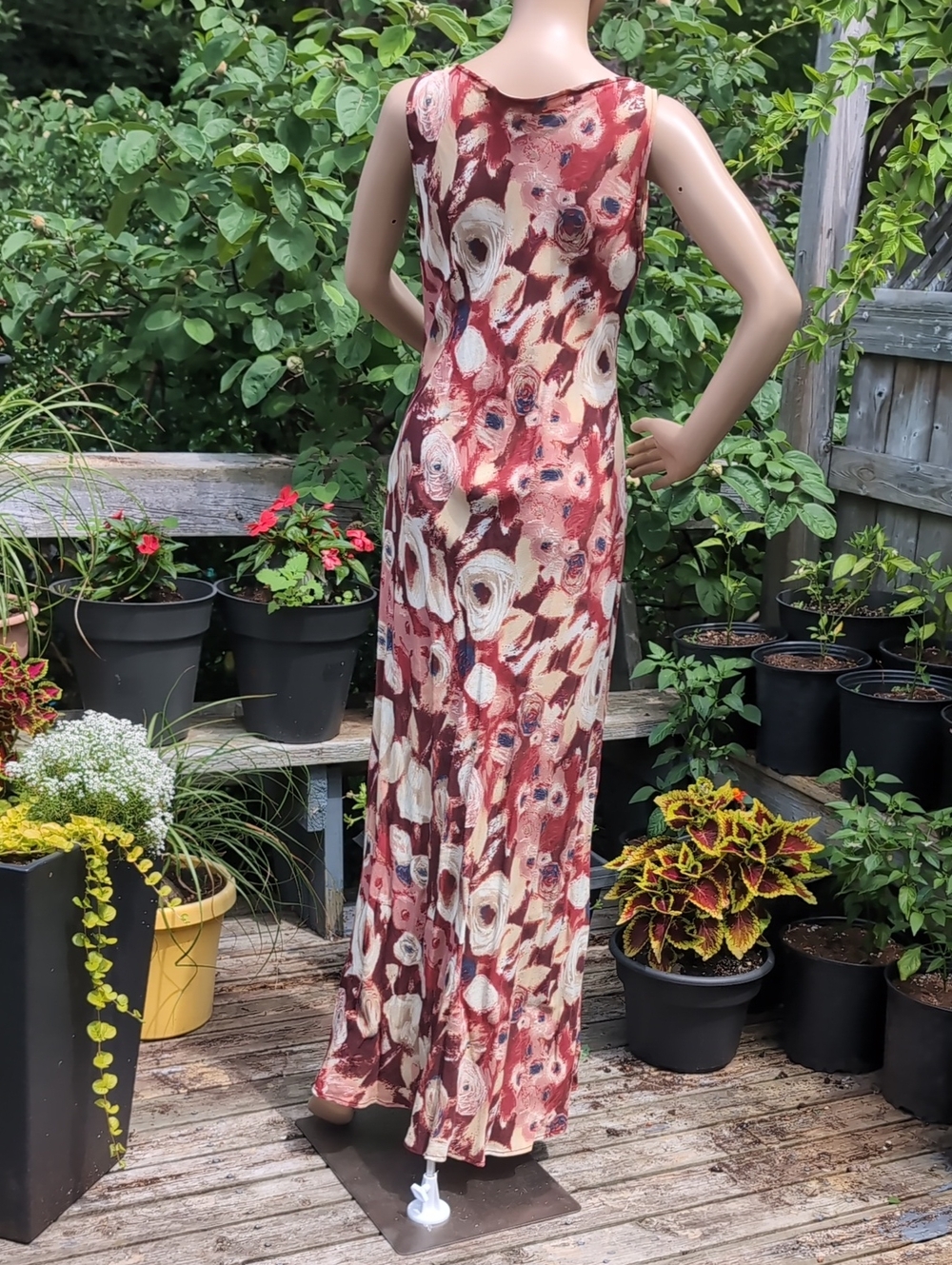 Vintage 90's Votre Nom Maroon Cream And Blue Floral Maxi Dress Made In France 38 - Picture 7 of 7